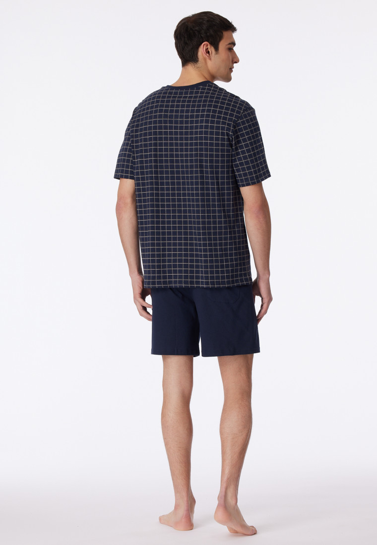 Short dark blue checkered pajamas - Dark Sapphire