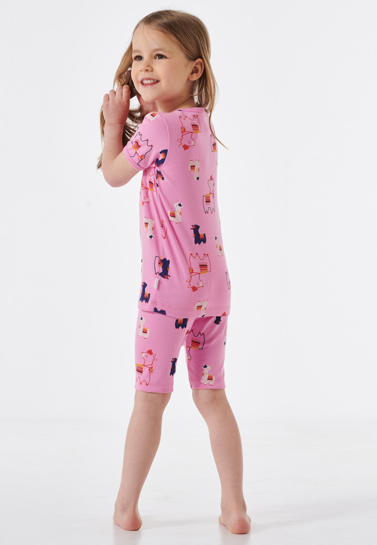Pyjama court côtelé alpaca rose - Filles