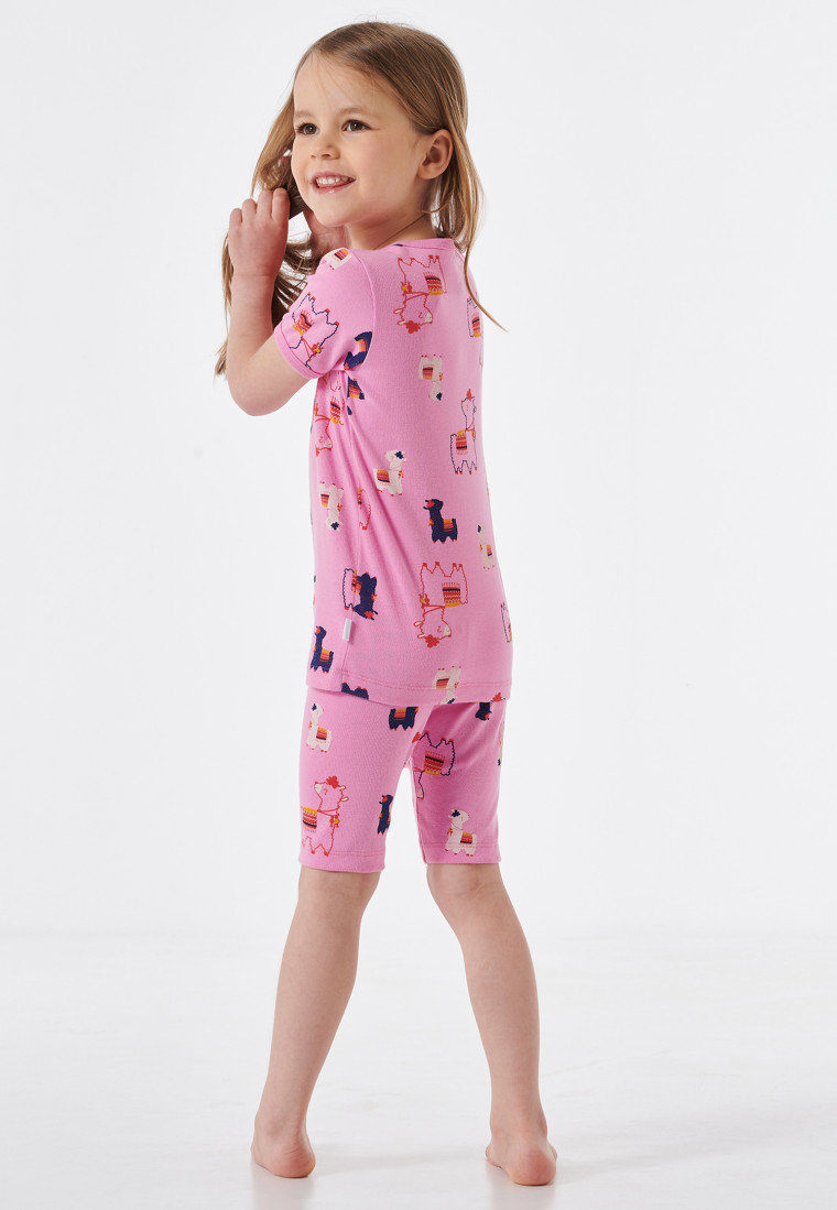 Pyjamas short fine rib alpacas pink - Girls