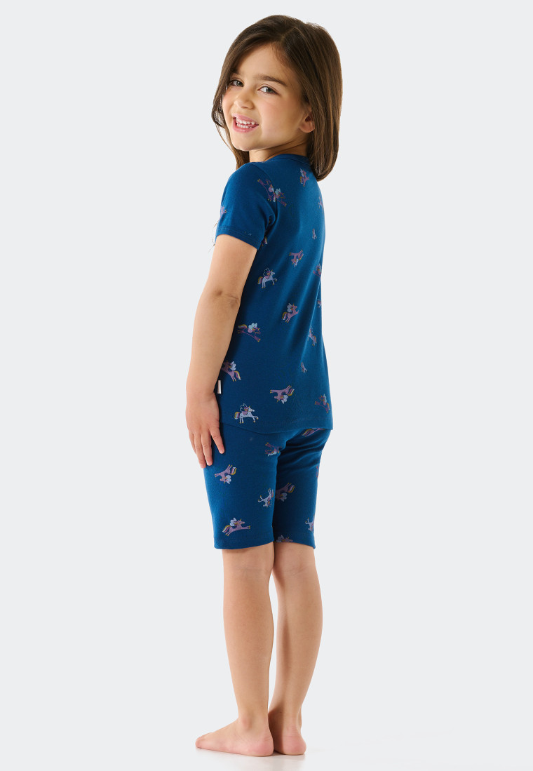 Pajamas short fine rib organic cotton unicorns blue - Girls World