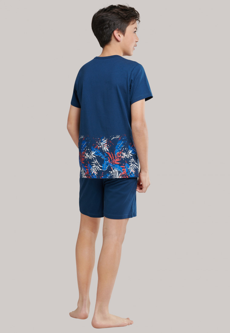 Schlafanzug kurz Jersey Rundhals Blätter dunkelblau - Surfer Style