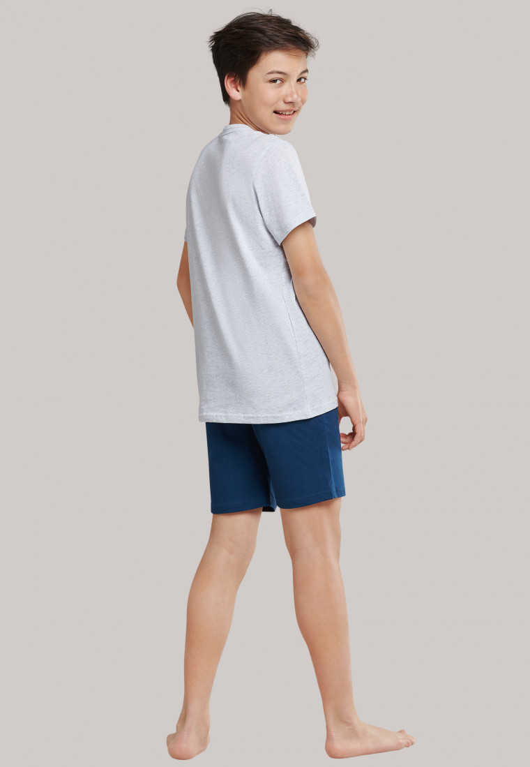 Pyjama court jersey encolure arrondie palmier gris chiné - Surfer Style