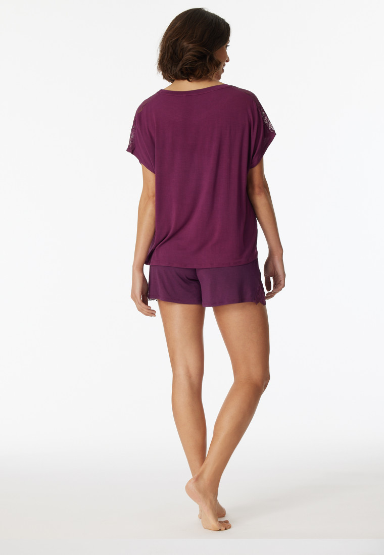 Pigiama corto in pizzo modal, prugna - Sensual Premium