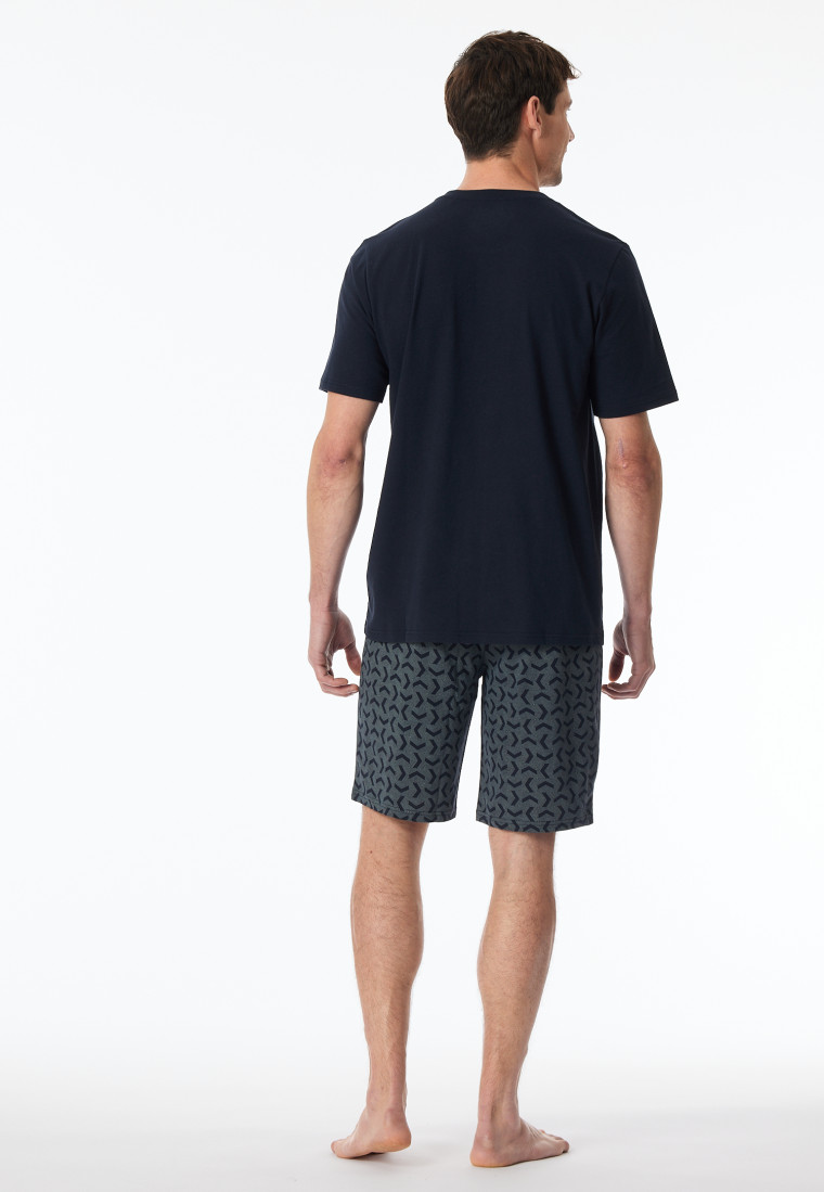 Schlafanzug kurz nachtblau gemustert - Casual Essentials