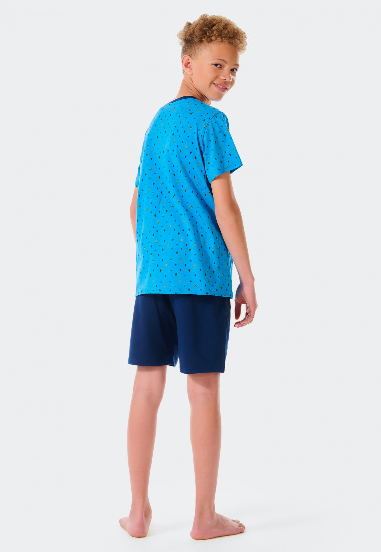 Pyjama court coton bio poche poitrine bleu marine - Siesta Digital