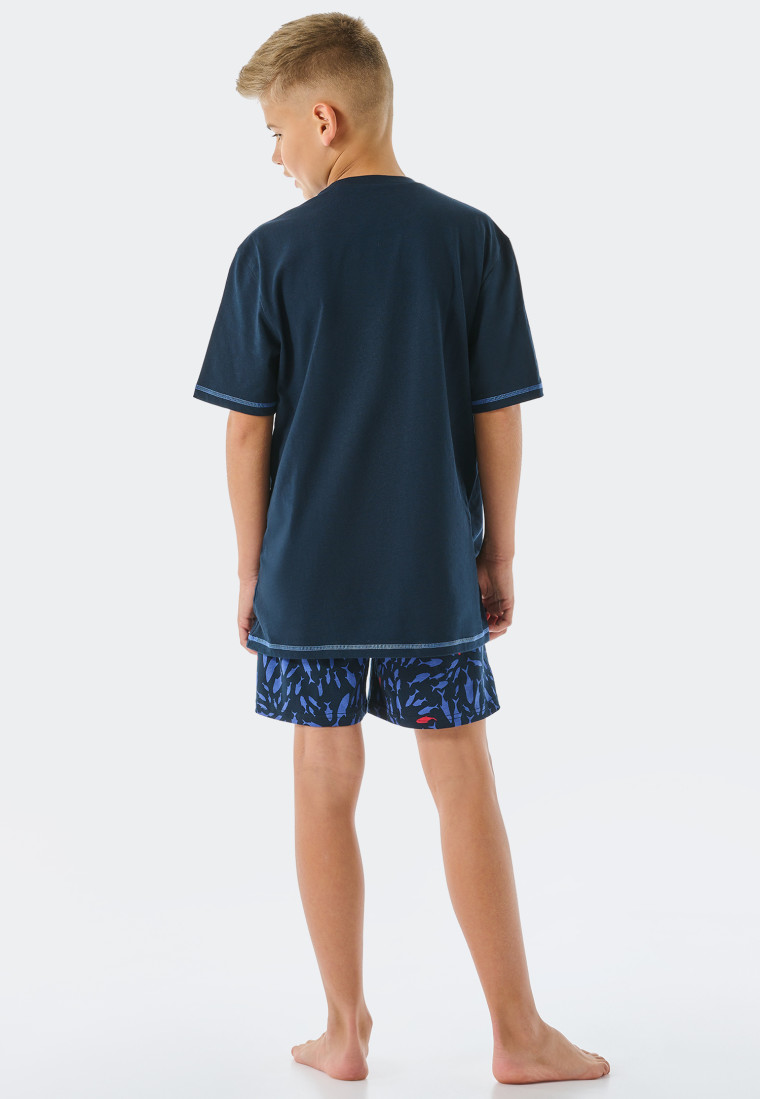 Pajamas short organic cotton chest pocket fish dark blue - Aquatic Flow