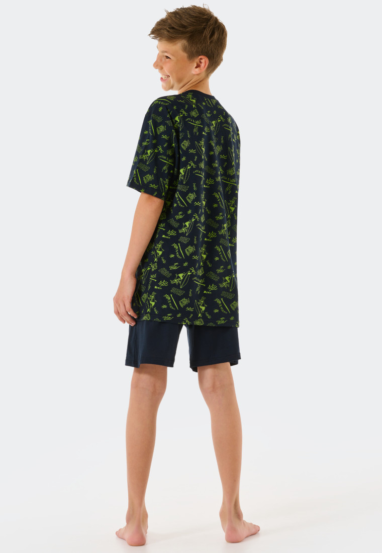 Pyjama kort biologisch katoen borstzak surfer donkerblauw - Ocean Flow