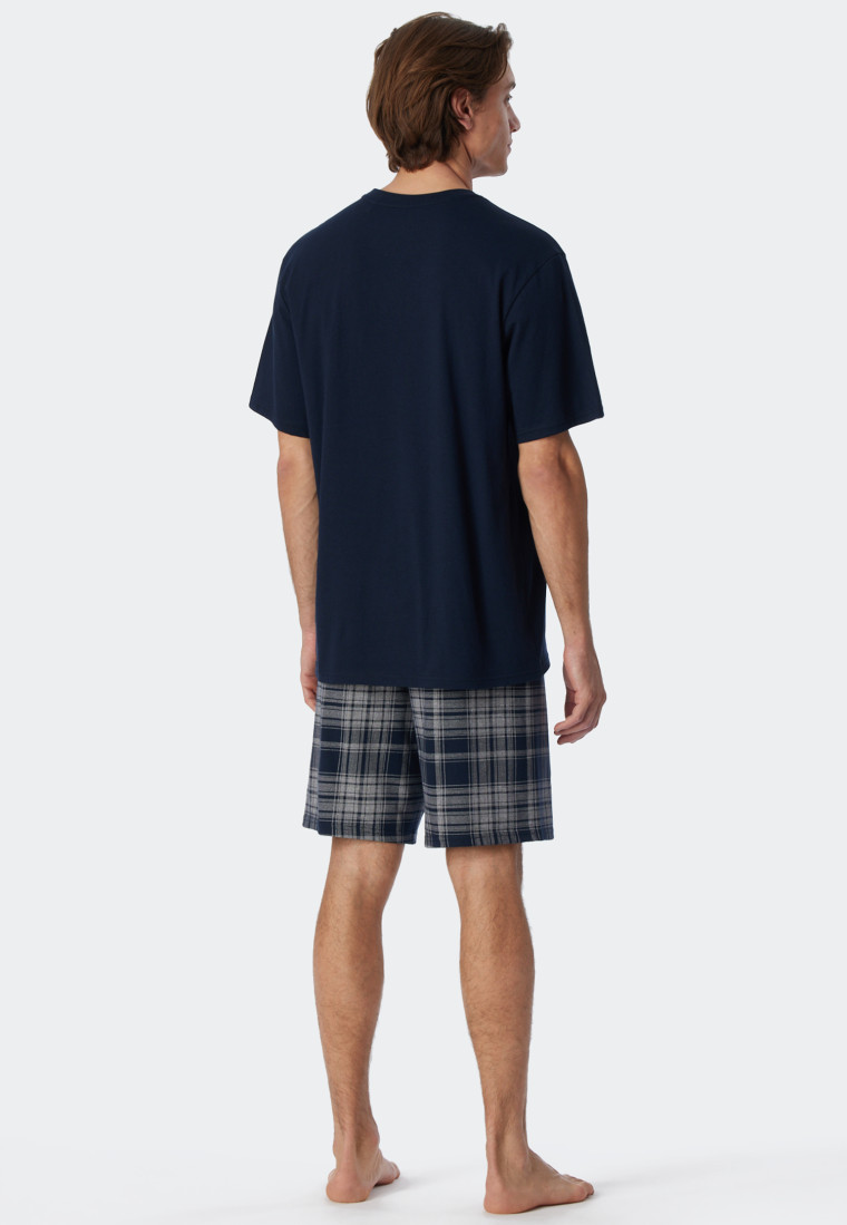Pajamas short organic cotton check dark blue - Comfort Fit