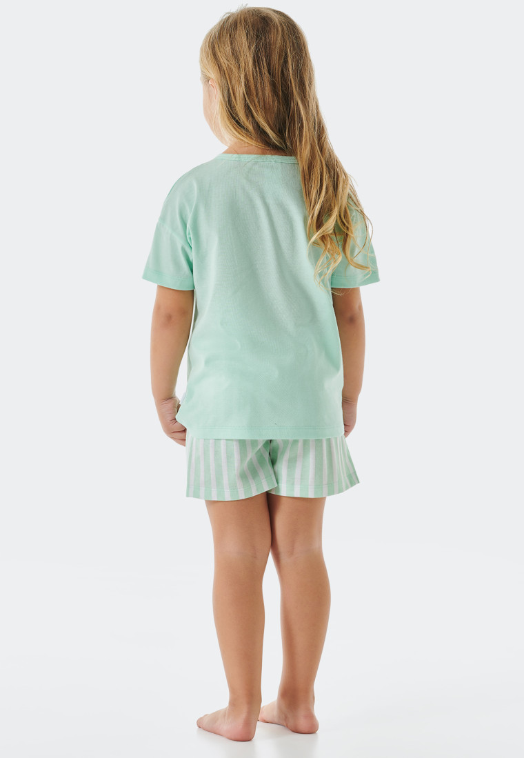 Schlafanzug kurz Organic Cotton Katze Papierboot Streifen mint - Cat Zoe