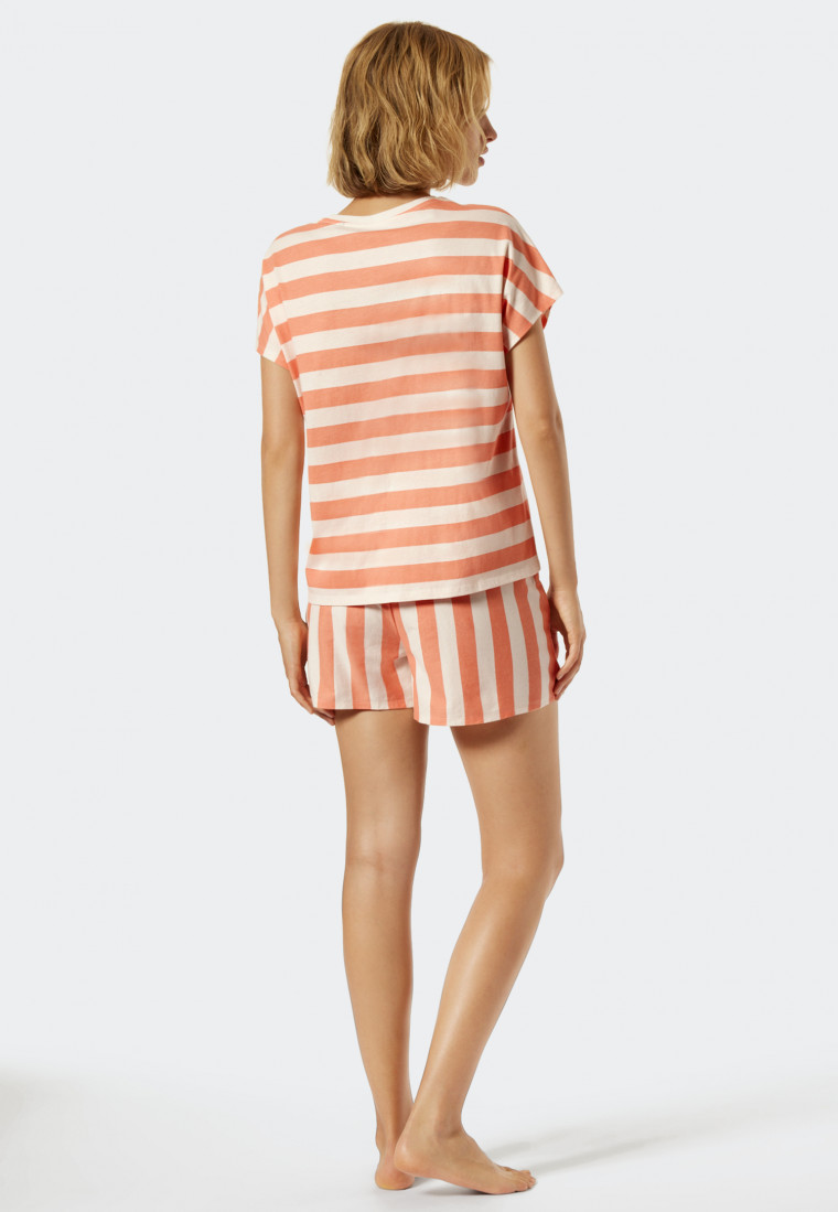 Short pajamas organic cotton oversized stripes peach - Just Stripes