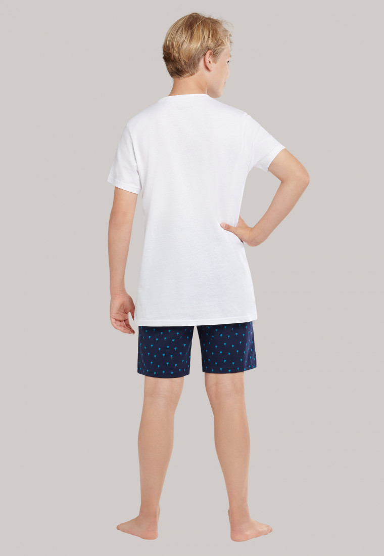 Pyjama court coton bio palmiers blanc - Beach Life