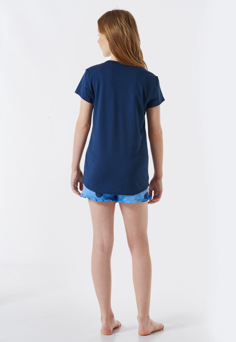 Schlafanzug kurz Organic Cotton Punkte Rüschen nachtblau - Nightwear