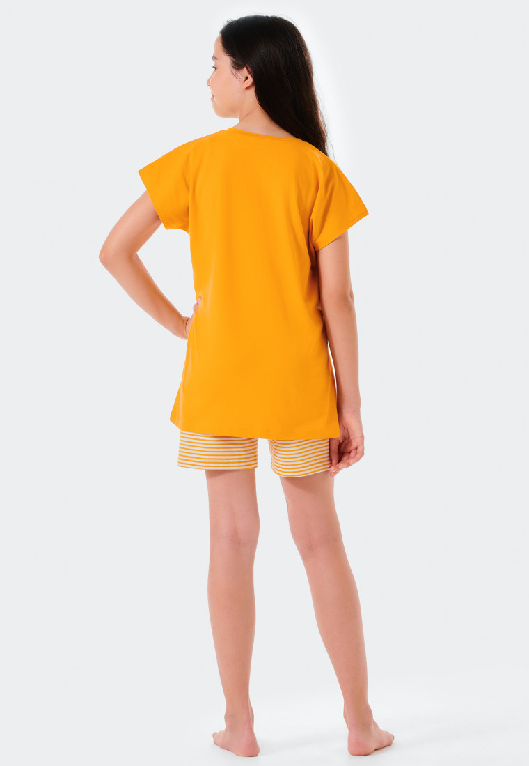Short pajamas organic cotton stripes heart yellow - Happy Summer