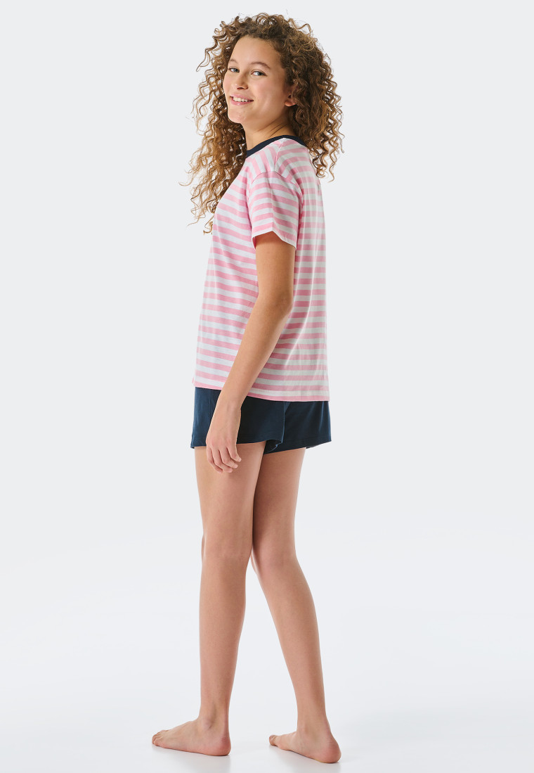 Pajamas short organic cotton stripes heart pink - Ocean Flow