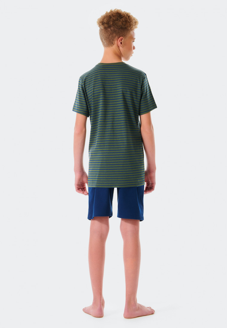 Short pajamas organic cotton stripes khaki - Siesta Digital