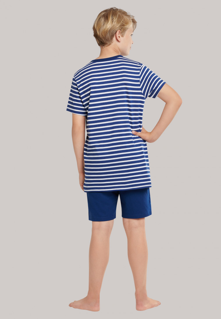 Pyjama court coton bio rayé Wake up bleu - Natural Love