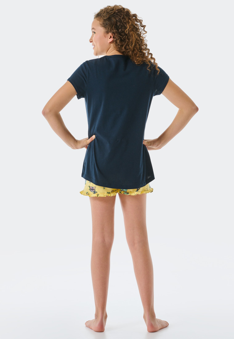Pajamas short organic cotton ruffles camper dark blue - Ocean Flow