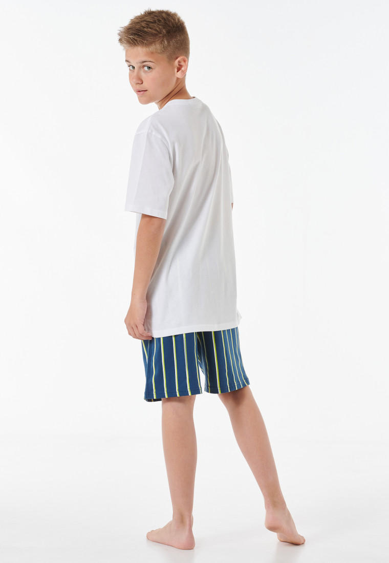 Pyjama court en coton biologique rayures baseball blanc - Nightwear