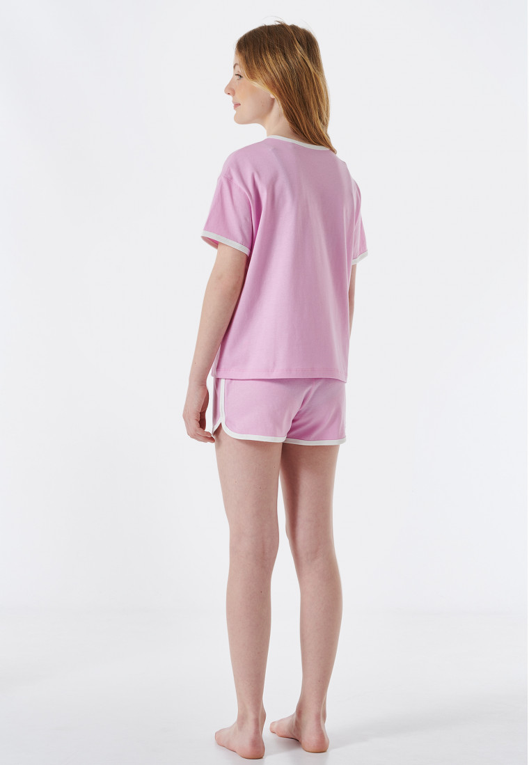 Pigiama corto in Organic Cotton a strisce floreali rosa - Nightwear