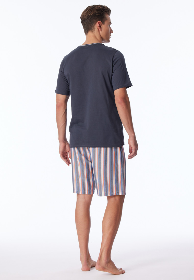 Pyjamas short Organic Cotton stripes charcoal - Selected! Premium