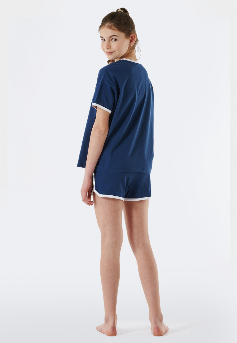 Pyjama court en coton biologique rayures bleu nuit - Nightwear
