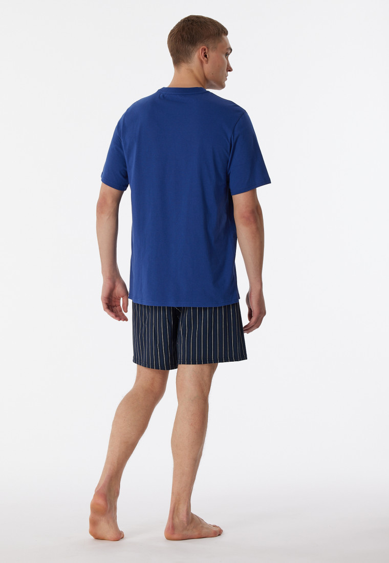 Pyjama court coton bio rayures bleu marine - Comfort Nightwear