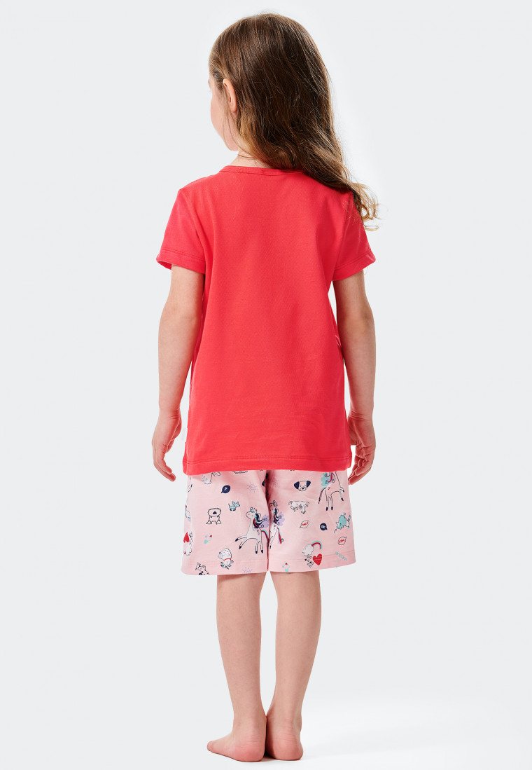 Pyjama kort biokatoen Dream Animals rood - Girls World