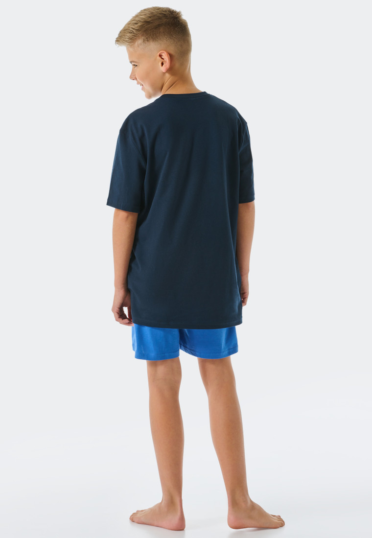 Pyjama court coton bio eau bleu foncé - Aquatic Flow