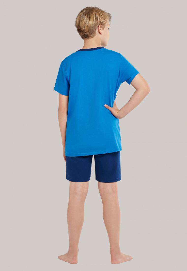 Schlafanzug kurz Organic Cotton Wave Blockringel blau - Natural Love