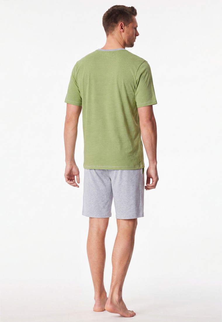 Pyjama court rayures en V vert gazon - 95/5