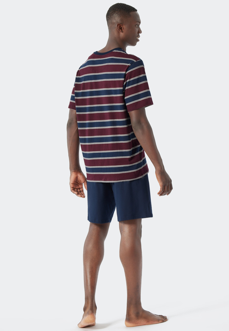 Pajamas short crew neck striped burgundy/dark blue - Comfort Fit