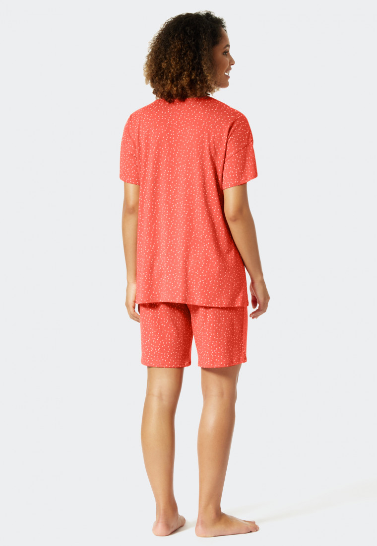 Korte pyjama Tencel A-lijn stippen koraal  Minimal Comfort Fit