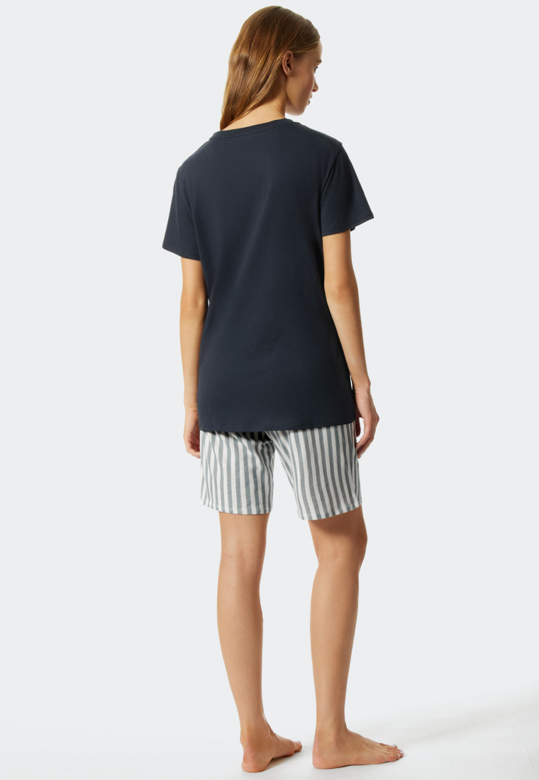 Schlafanzug kurz Tencel nachtblau - Pure Stripes