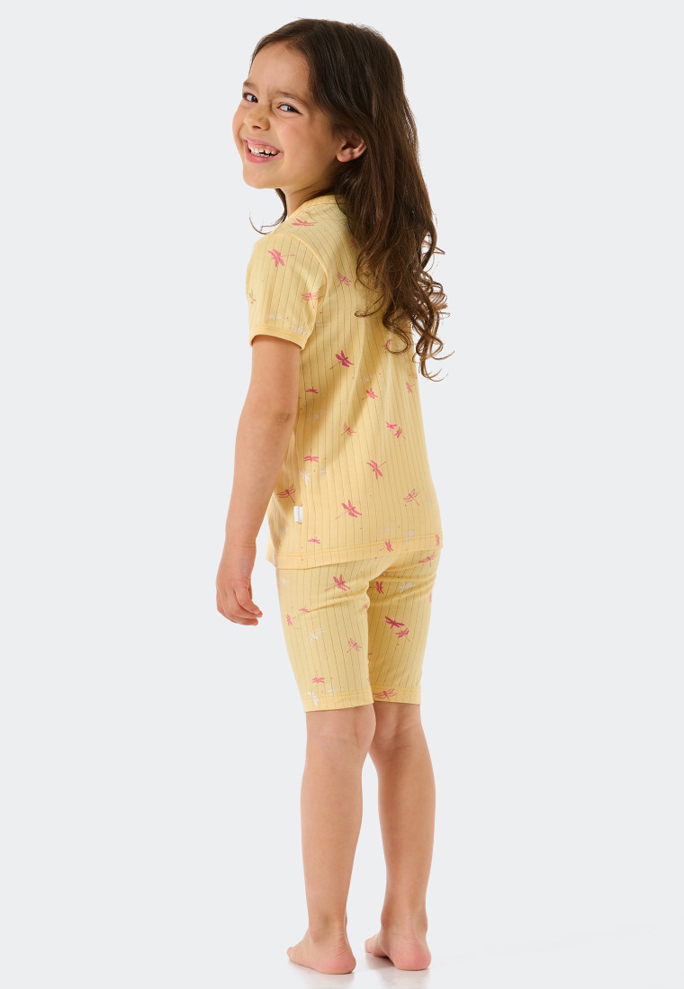 Pajamas short Tencel organic cotton ribbed dragonflies vanilla - Cat Zoe