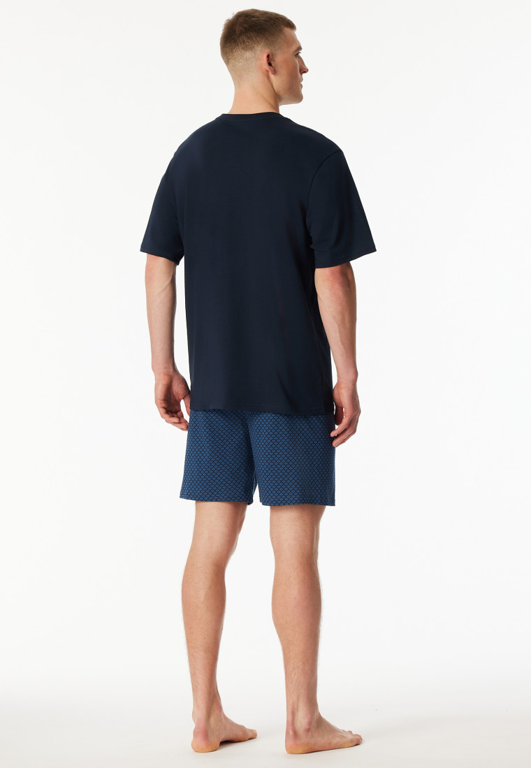 Short pyjamas V-neck chest pocket atlantic blue patterned - Comfort Essentials