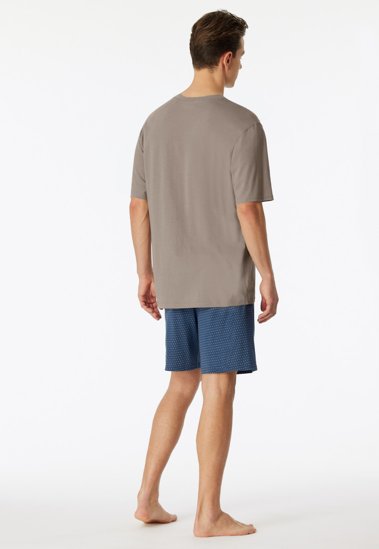 Pyjamas short V-neck chest pocket brown gray patterned - Comfort Essentials