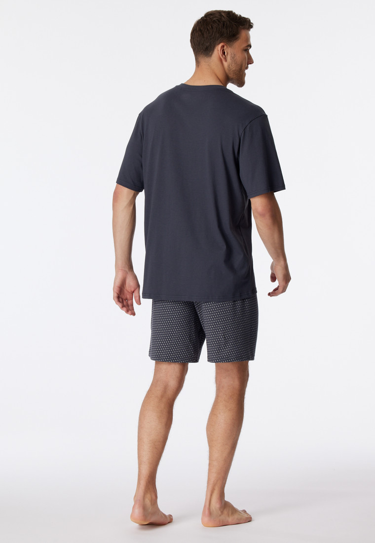 Pyjamas short V-neck chest pocket charcoal patterned - Comfort Essentials