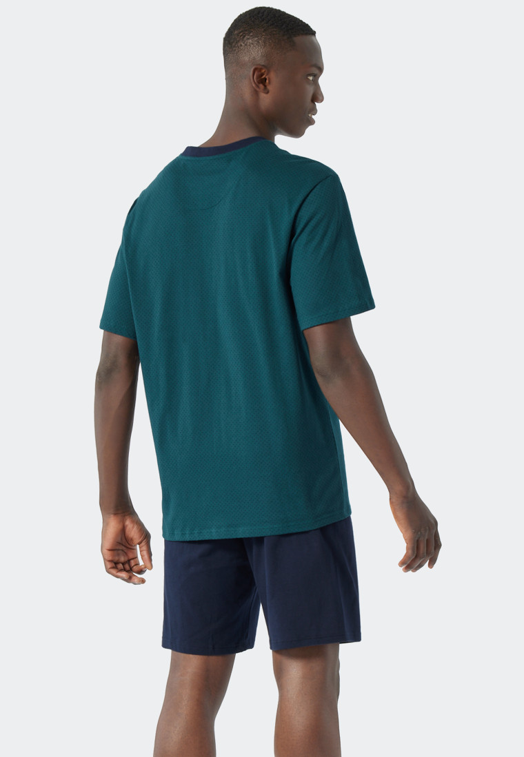 Schlafanzug kurz V-Ausschnitt gemustert dunkelgrün/dunkelblau - Essentials Nightwear
