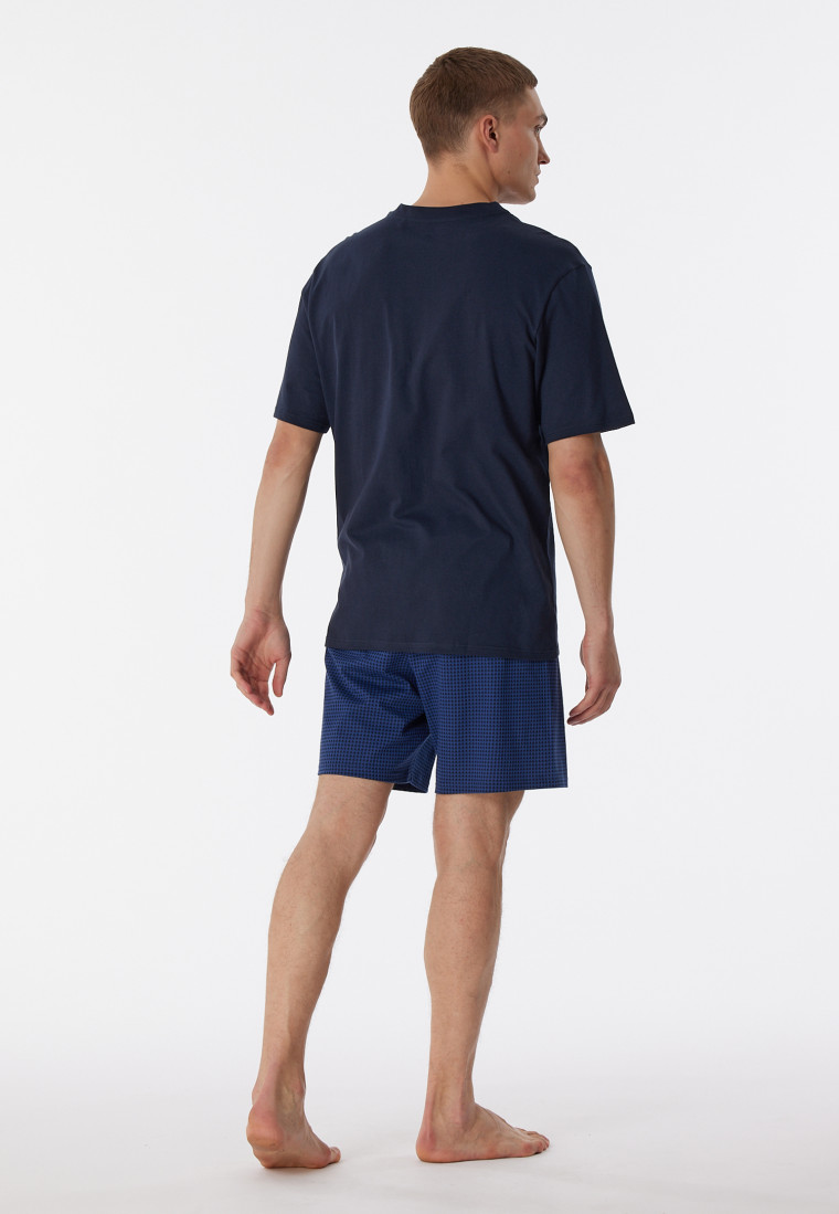 Pajamas short V-neck houndstooth midnight blue - Comfort Essentials