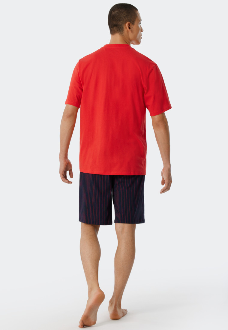 Pyjama kort V-hals strepen rood - Comfort Fit