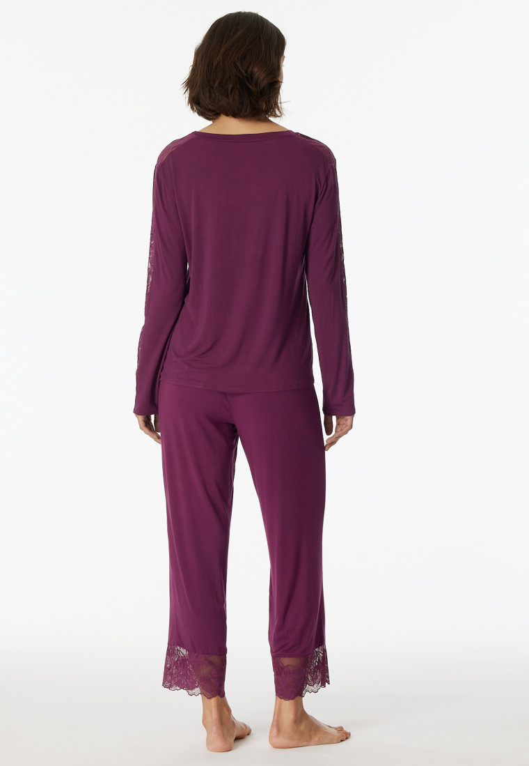 Pyjama long pantalon 7/8 modal dentelle prune - Sensual Premium