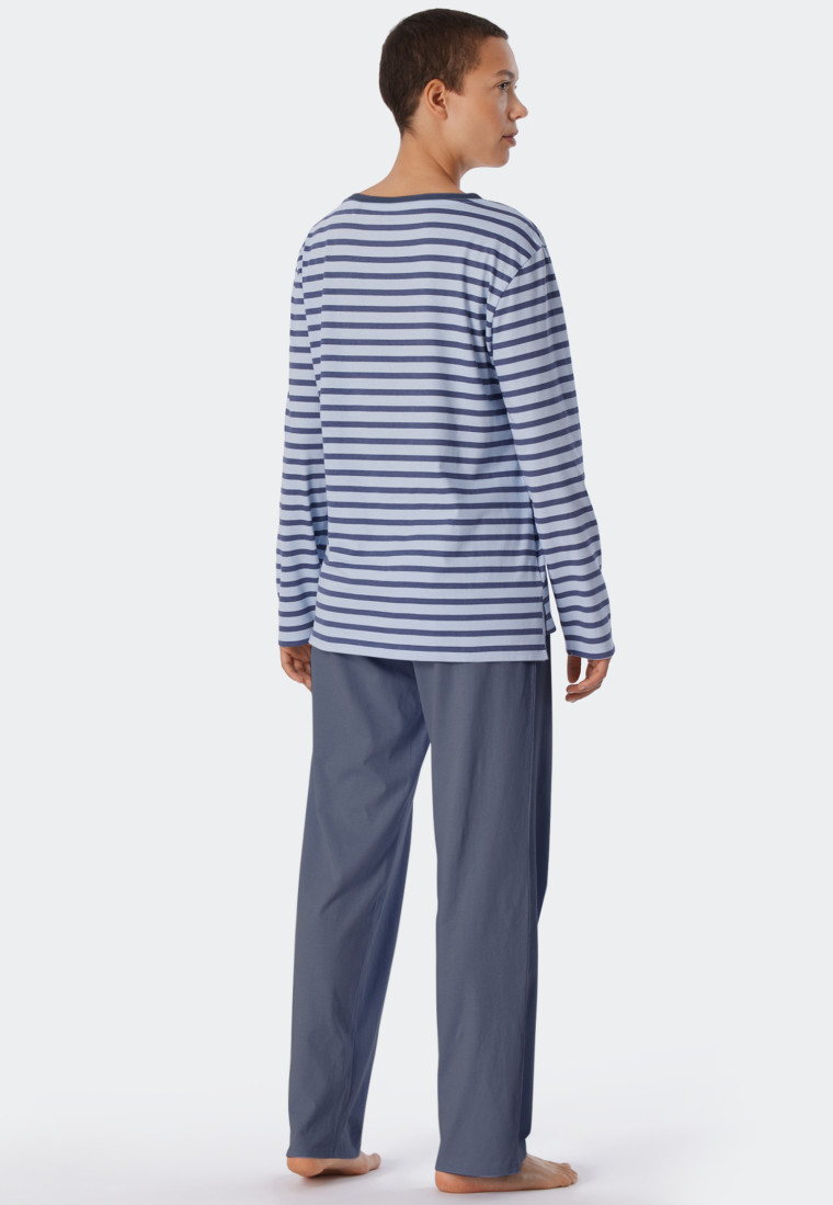 Pyjama lang biologisch katoen Bretonse strepen blauw - Essential Stripes