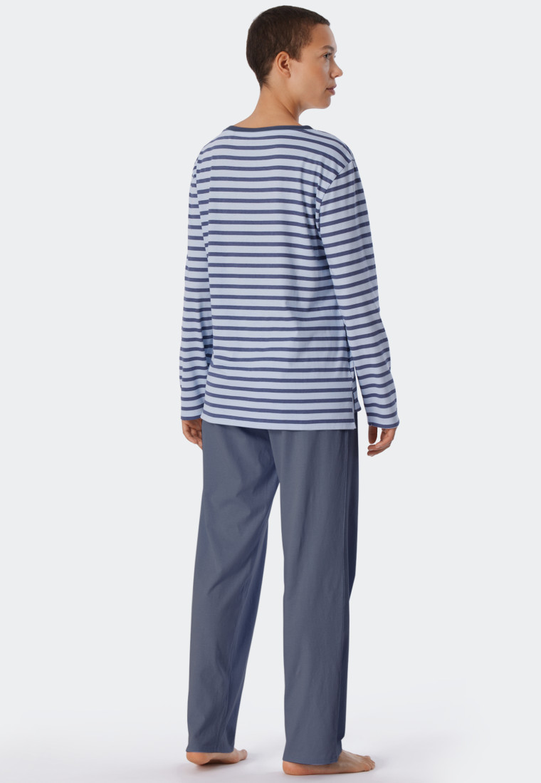 Schlafanzug lang Bio-Baumwolle Bretonstreifen blau - Essential Stripes