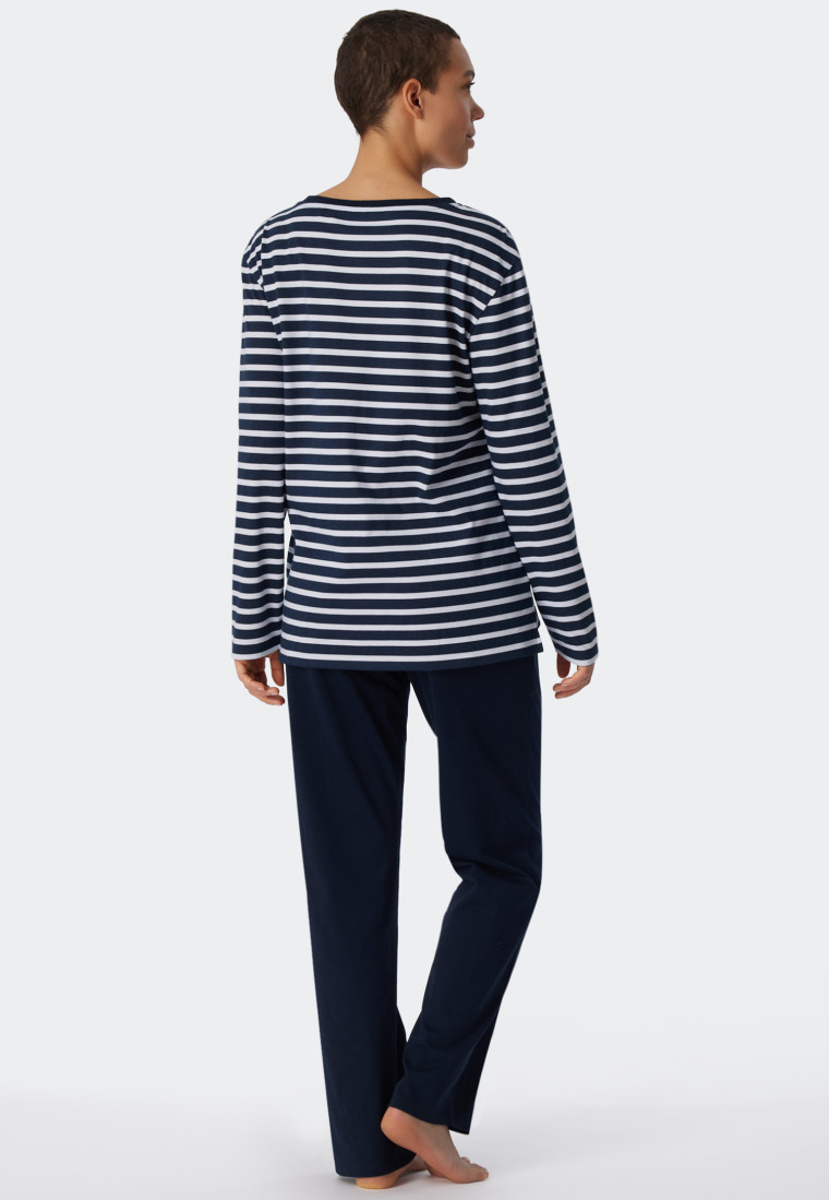 Pyjama long coton bio marinière bleu foncé - Essential Stripes