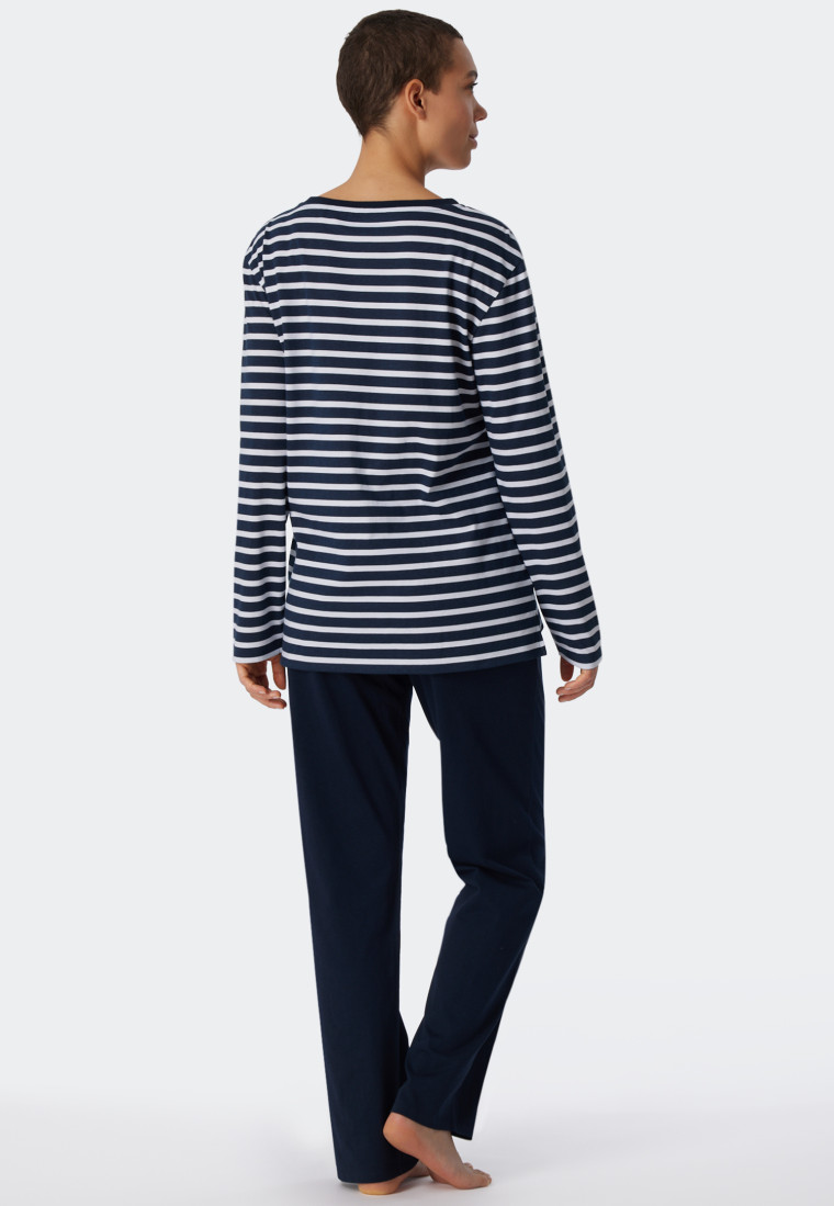 Pajamas long organic cotton Breton stripes dark blue - Essential Stripes