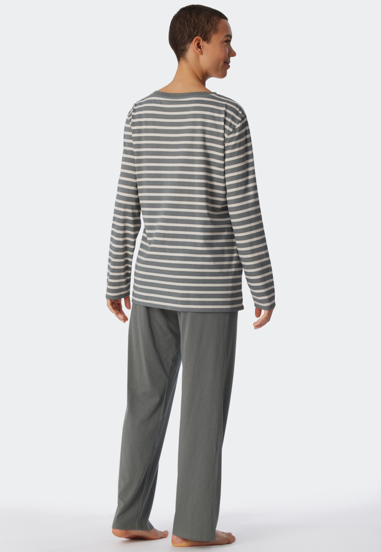 Pyjama lang biologisch katoen Bretonse strepen jade - Essential Stripes