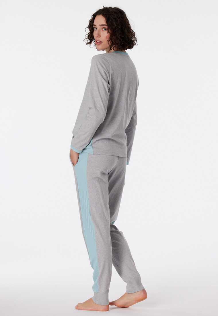 Pigiama lungo in cotone organico grigio scuro mélange - Casual Nightwear