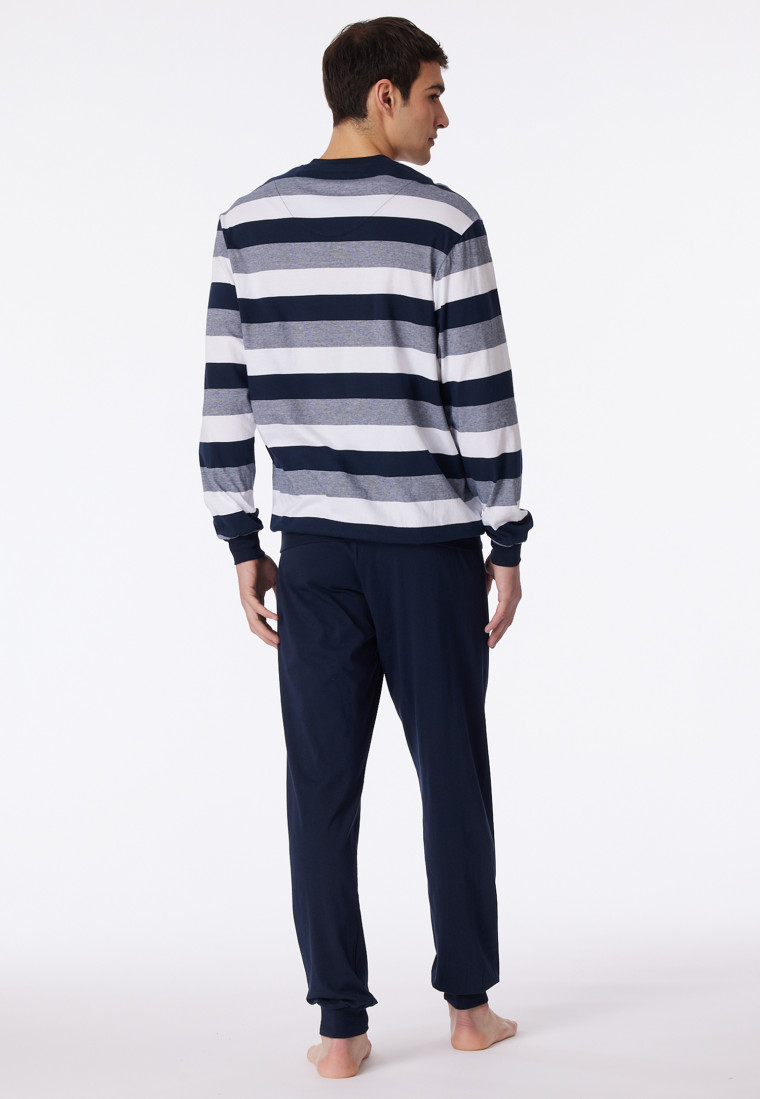 Pyjama lange blokstrepen manchetten donkerblauw - Dark Sapphire
