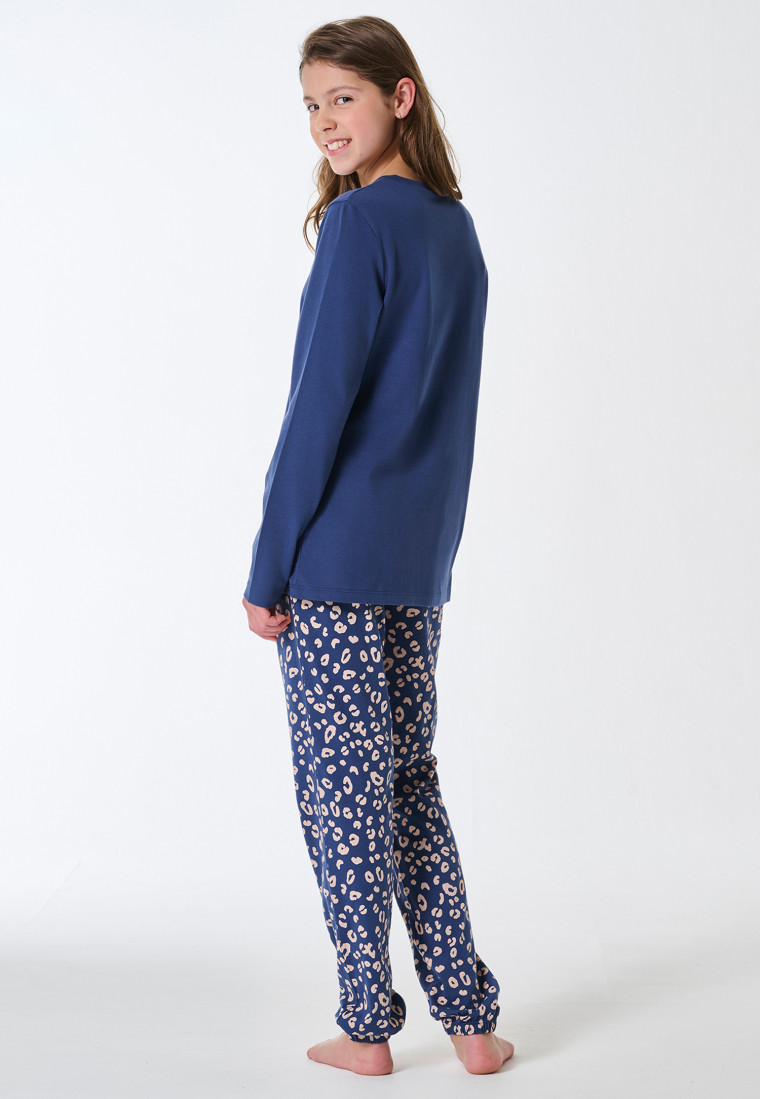 Pyjama lange pyjama met dierenprint jeansblauw - Teens Nightwear
