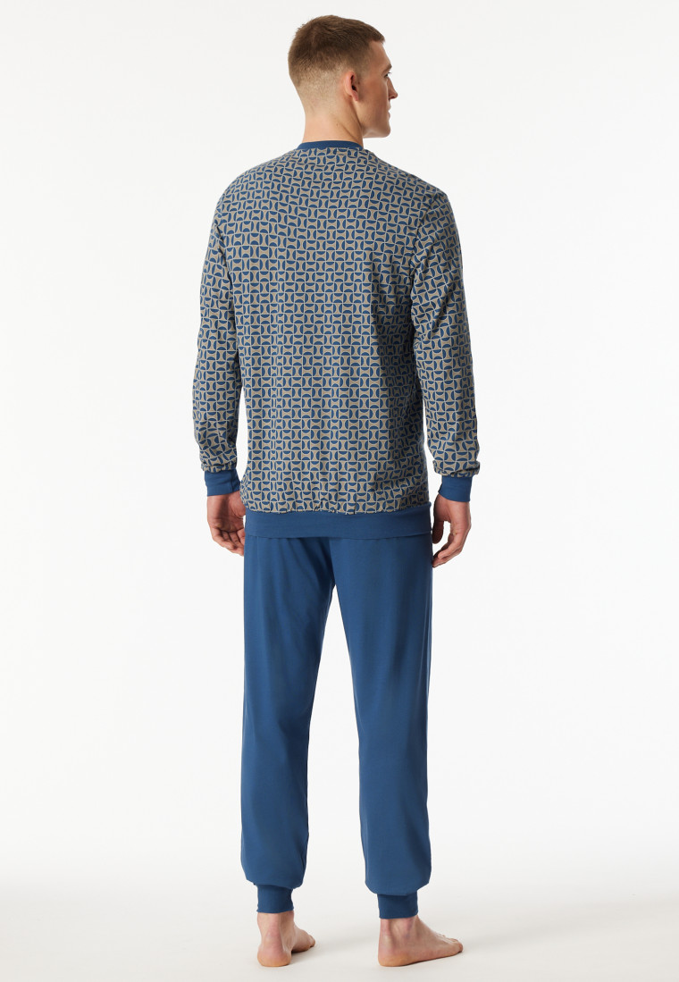 Schlafanzug lang Bündchen atlantikblau gemustert - Comfort Nightwear